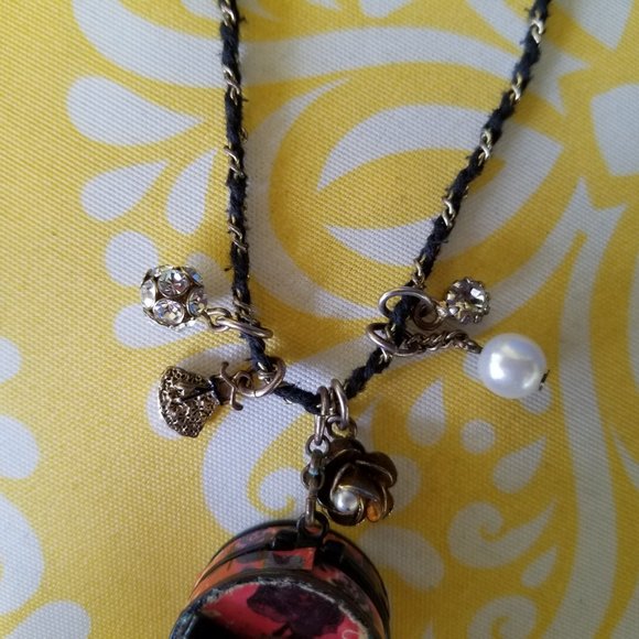 👒Betsey SUN HAT BOX Vintage Floral MIAMI CHIC Charm Necklace - GPC - Picture 12 of 14